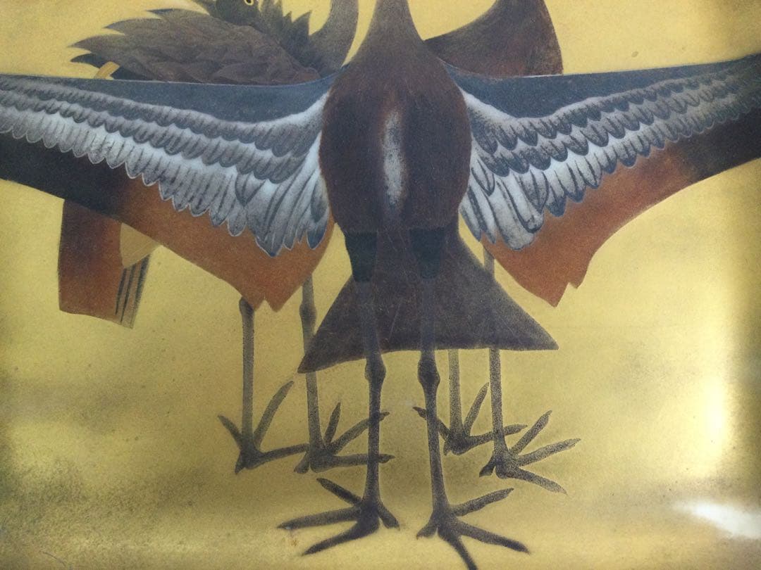 宝漆陶 大仲翠月作 金彩鳥絵四方皿 供箱 M