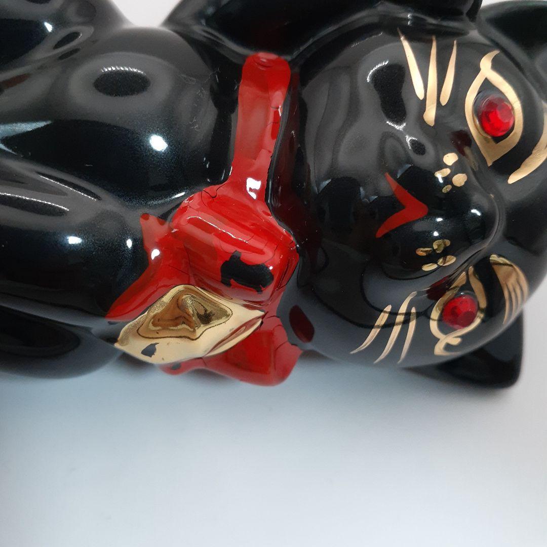 095 東海銀行ノベルティ 陶器製 リボン猫 貯金箱 2体セット 白黒 非売品